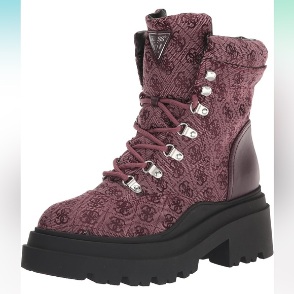 Guess Combat Boots Ankle Boots Lace-up Chunky Dark Red, Women’s Sz 7 - Picture 4 of 13